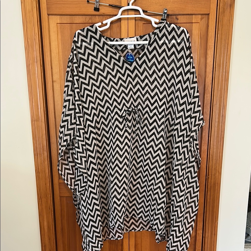 Swimsuits For All Black White Tunic Cover‑Up Plus 30/32 NWT Oversized Beach
